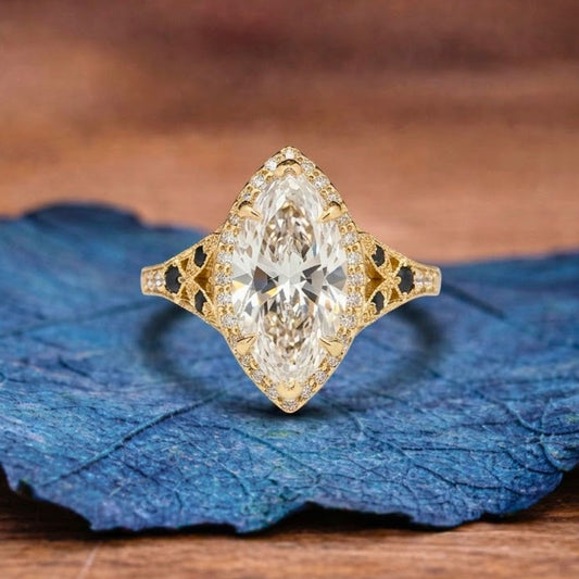 Marquise Halo Set Lab Grown Engagement Ring Vintage inspired Wedding Ring