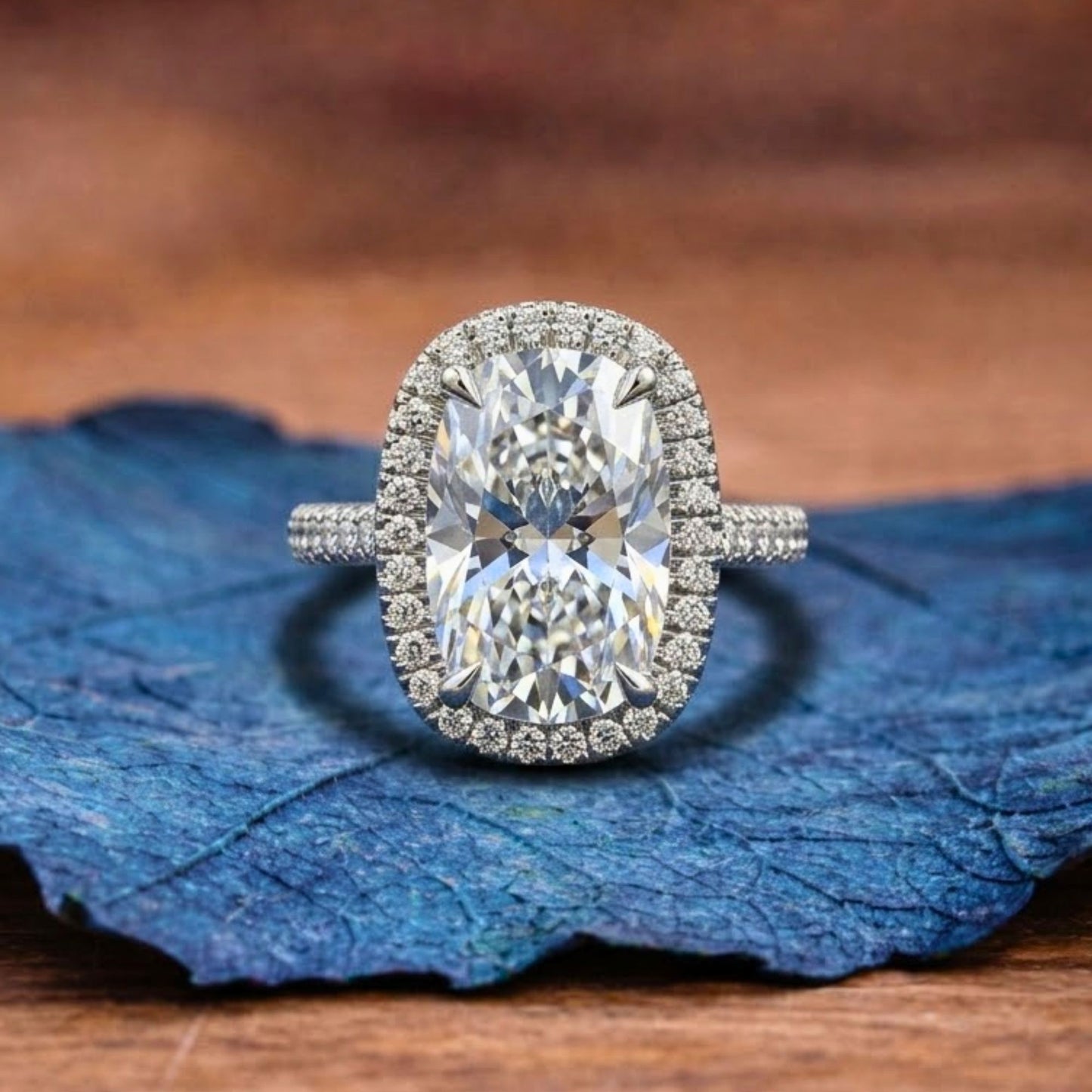 old mine elongated cushion lab grown engagement ring halo set wedding ring