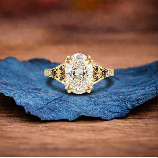 Oval Art deco Lab Grown Engagement Ring Vintage Gold Wedding Ring