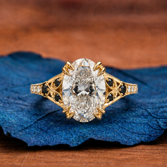 Oval Art deco Lab Grown Engagement Ring Vintage Gold Wedding Ring