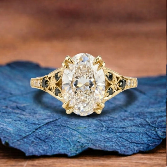 Oval Art deco Lab Grown Engagement Ring Vintage Gold Wedding Ring