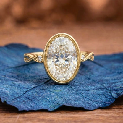 Oval Cut Moissanite Engagement Bezel Set Wedding Ring Tulip Set Anniversary Ring