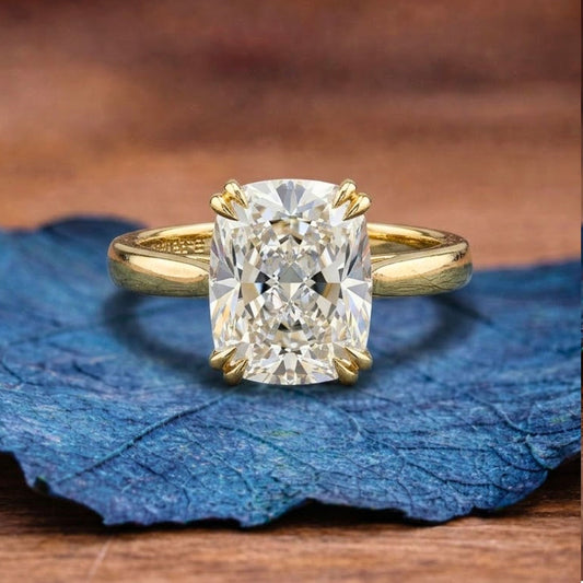 Radiant Double Claw Prong Moissanite Engagement Ring Hidden Halo Wedding Ring
