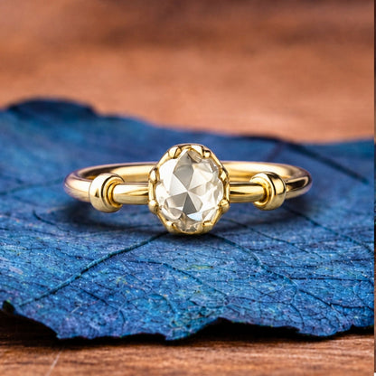 Oval Rose Cut Lab Grown Engagement Ring Solitaire Wedding Ring