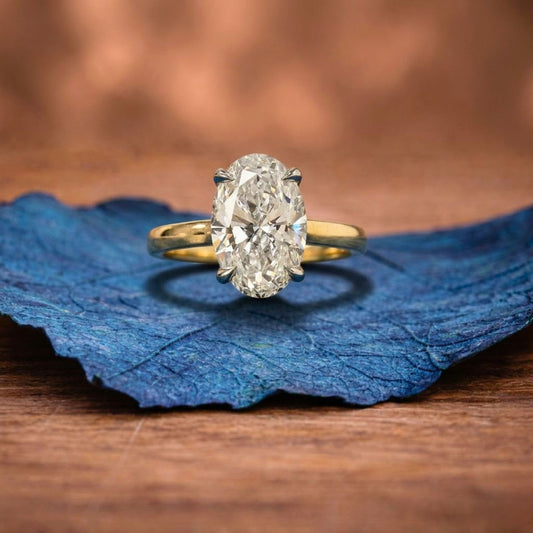 Oval Cut Moissanite Engagement Ring Two Tone Solitaire Gold Wedding Ring