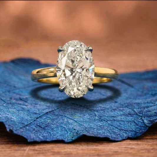 Oval Cut Moissanite Engagement Ring Two Tone Solitaire Gold Wedding Ring