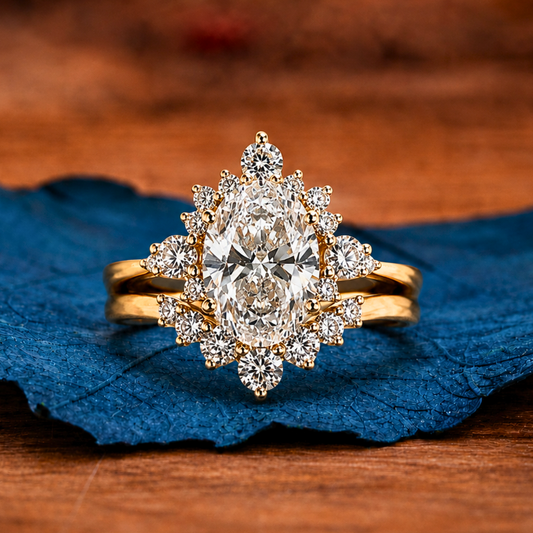 Oval Cut Moissanite Engagement Ring Set Gold Bridal Wedding Ring Set