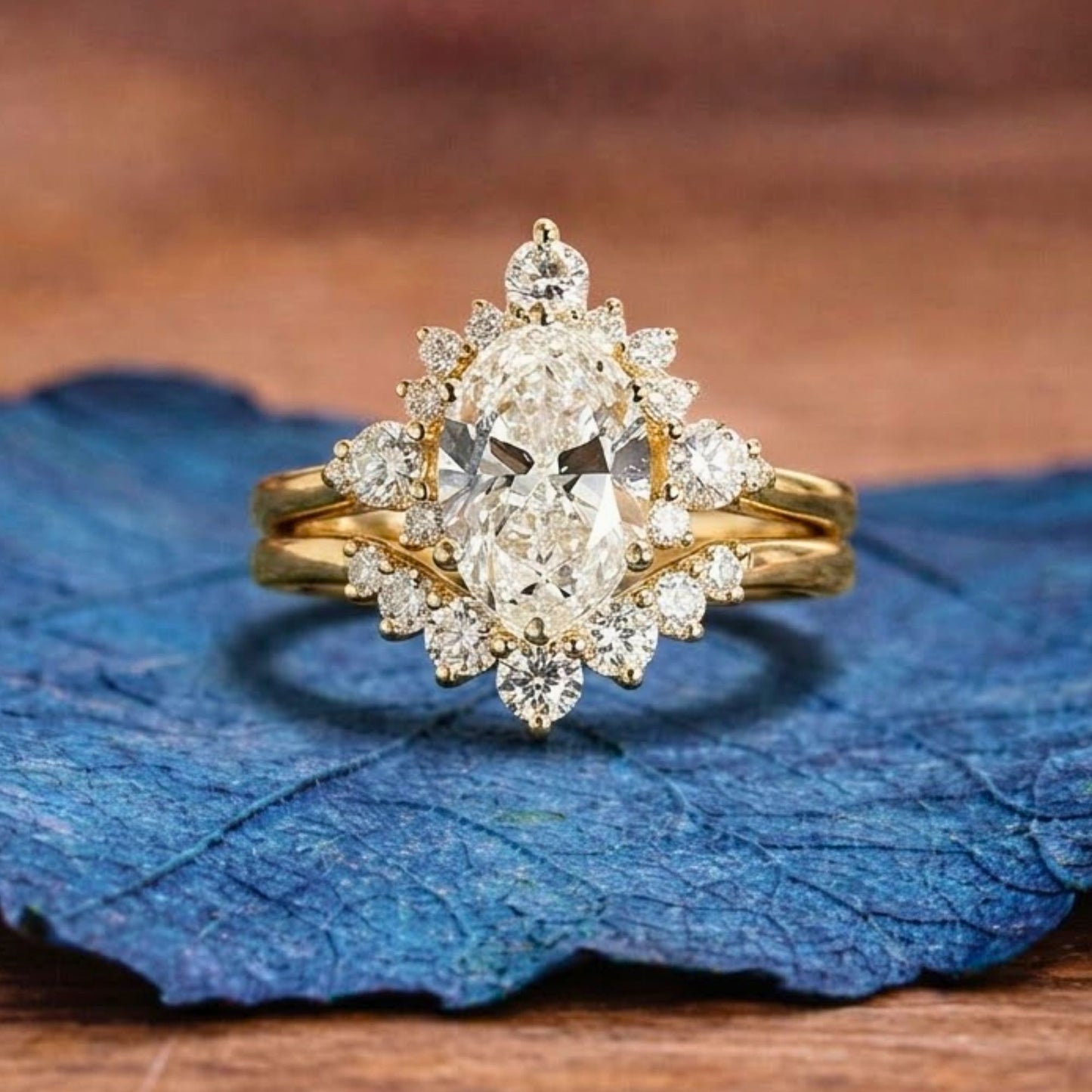 oval cut lab grown engagement ring set gold bridal wedding ring set
