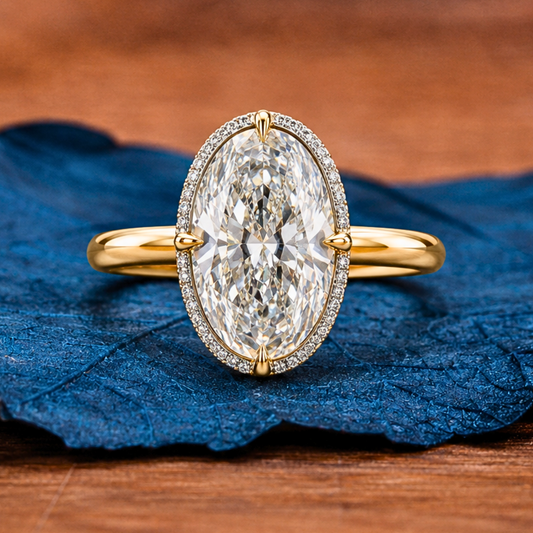 Oval Cut Lab Grown Engagement Ring Hidden Halo Gold Solitaire Ring