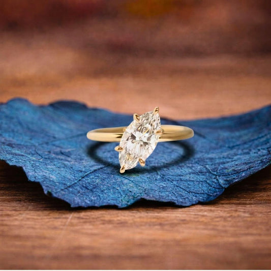 East West Marquise Lab Grown Engagement Ring Gold Solitaire Ring