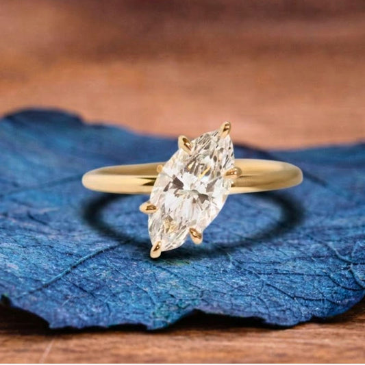 East West Marquise Lab Grown Engagement Ring Gold Solitaire Ring