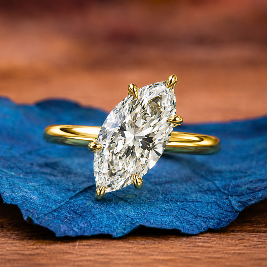 East West Marquise Lab Grown Engagement Ring Gold Solitaire Ring