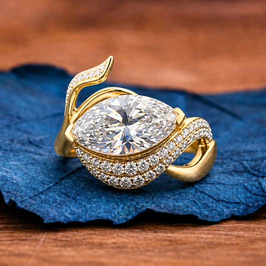 Marquise Lab Grown Bridal Engagement Ring Nature Inspired Gold Wedding Ring