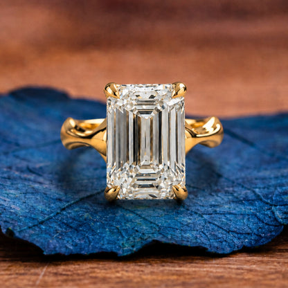 Emerald Lab Grown Engagement Ring Unique Band Wedding Ring