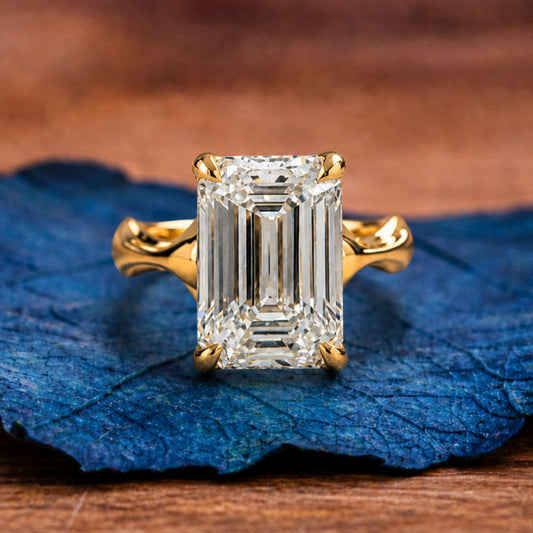 Emerald Moissanite Engagement Ring Unique Band Wedding Ring
