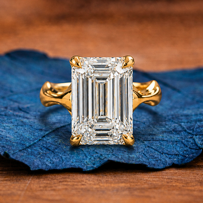 Emerald Lab Grown Engagement Ring Unique Band Wedding Ring