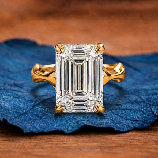 Emerald Lab Grown Engagement Ring Unique Band Wedding Ring