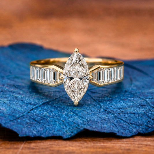 Marquise Moissanite Engagement Ring Channel Set Wedding Ring