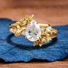 Pear Lab Grown Vintage Engagement Ring Set Gold Bridal Wedding Ring Set