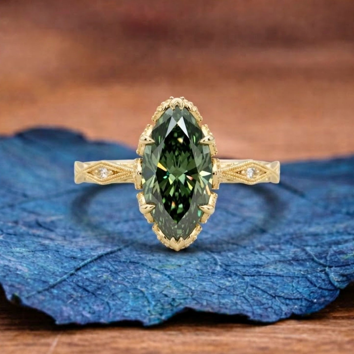 green marquise lab grown engagement ring vintage tulip set wedding ring