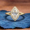 Dutch Marquise Moissanite Halo Set Engagement Ring Solid Gold Wedding Ring
