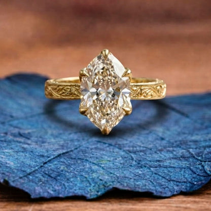 Oval Cut Moissanite Engagement Ring Tulip Set Gold Vintage inspired Ring