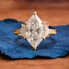 Dutch Marquise Three Stone Engraved Band Vintage Lab grown Engagement Ring