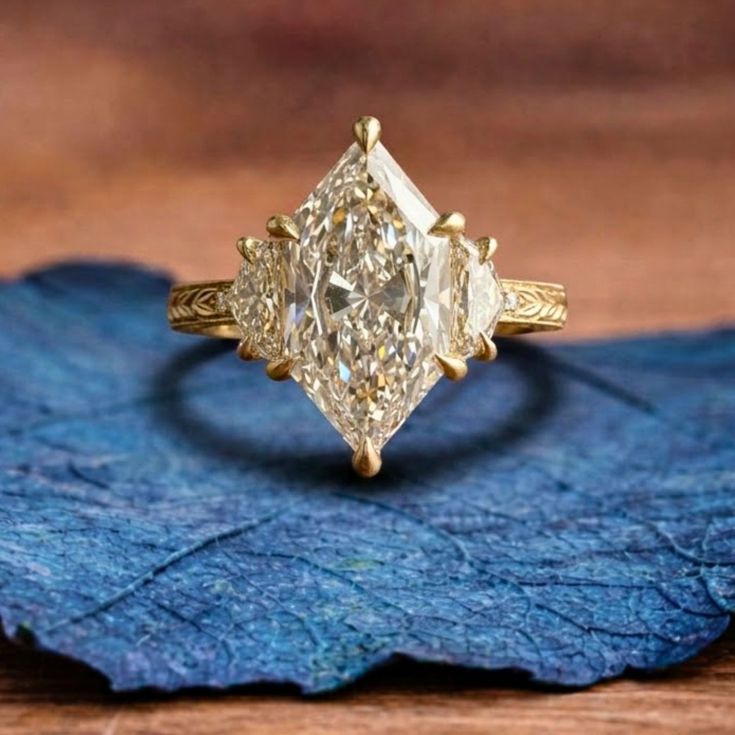 dutch marquise three stone moissanite engagement ring