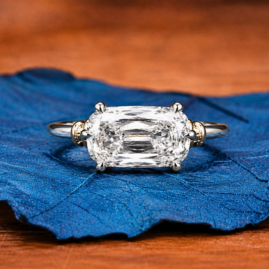 Old Mine Elongated Cushion Lab Grown Engagement Ring East West Solitaire Gold Wedding Ring