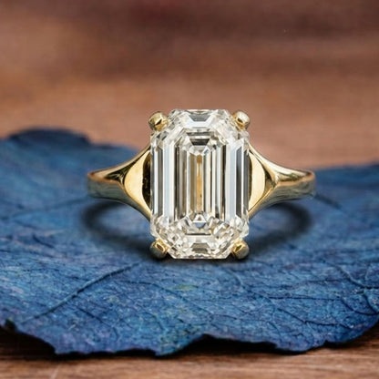 Emerald Cut Lab Grown Engagement Ring Unique Solitaire Gold Wedding Ring