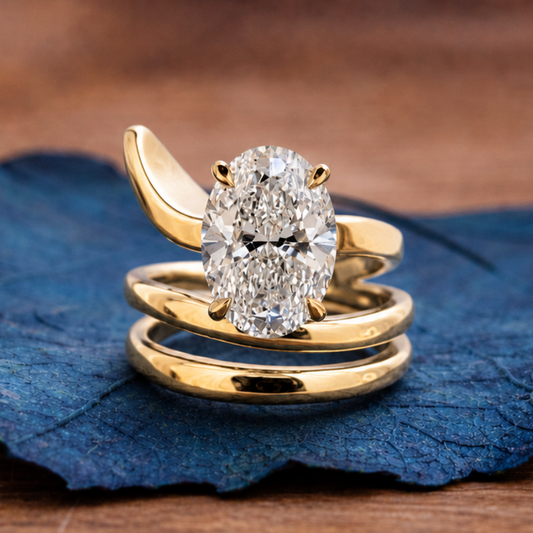 Oval Moissanite Engagement Ring Snak Band Antique Wedding Ring