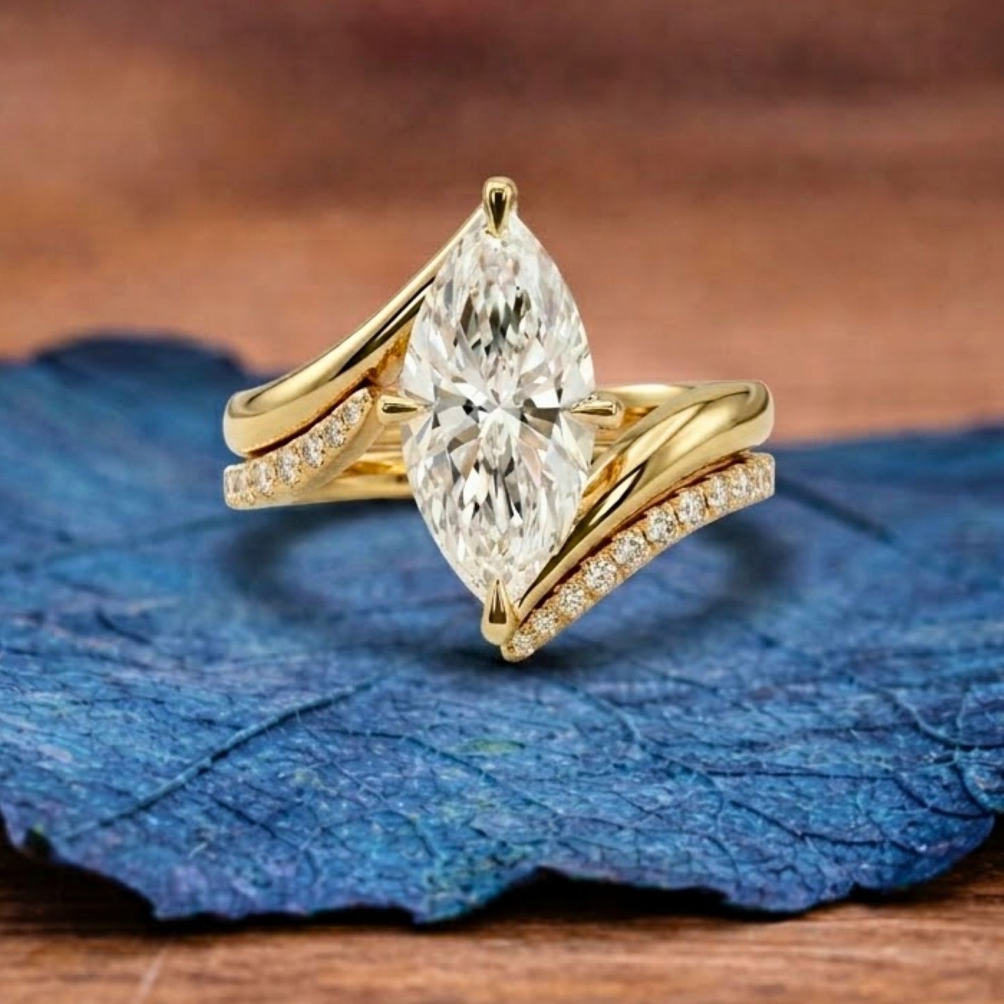 marquise moissanite engagement ring set solid gold wedding bridal set
