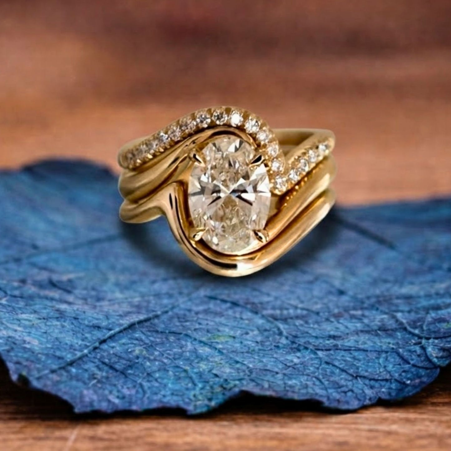 oval cut moissanite engagement ring set trio band wedding bridal set