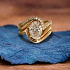 Oval Cut Moissanite Engagement Ring Set Trio Band Wedding Bridal Set