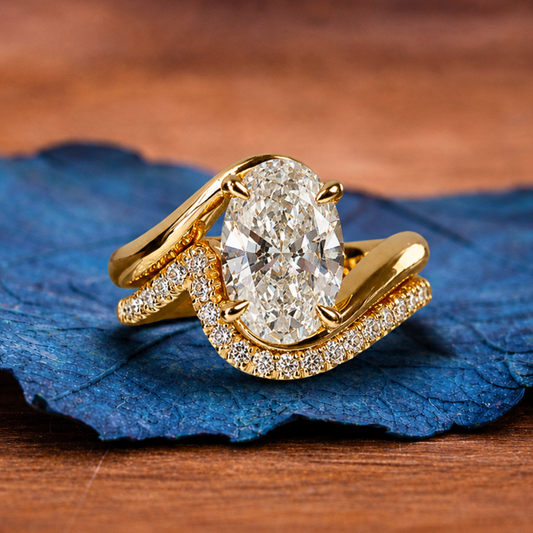 Oval Lab Grown Engagement Bridal Set Matching Band Wedding Ring Set
