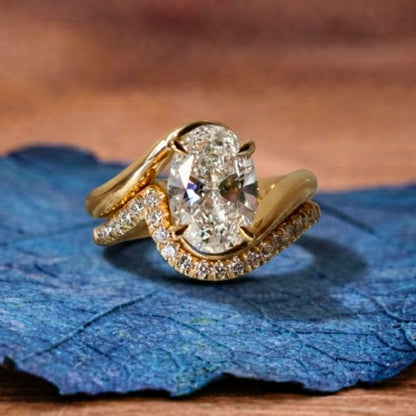 Oval Moissanite Engagement Bridal Set Matching Band Wedding Ring Set