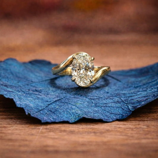 Oval Cut Moissanite Engagement Ring Bypass Solitaire Wedding Ring
