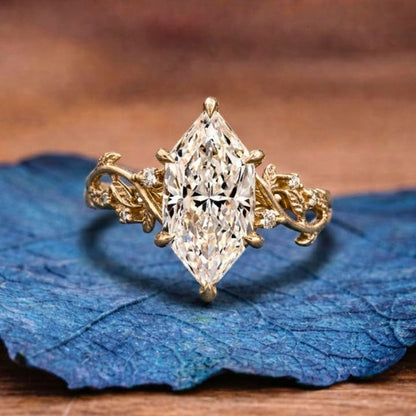 Dutch Marquise Moissanite Engagement Ring Floral Set Vintage Inspired Wedding Ring