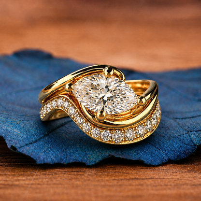 Marquise East West Moissanite Engagement Ring Set Gold Wedding Bridal Set
