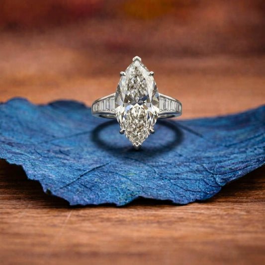 Marquise Moissanite Engagement Ring Cannel Set Baguette Wedding Ring