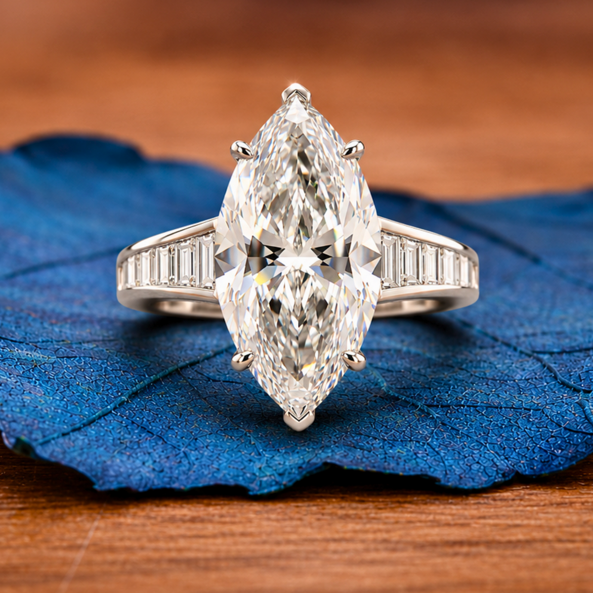 marquise lab grown engagement ring cannel set baguette wedding ring
