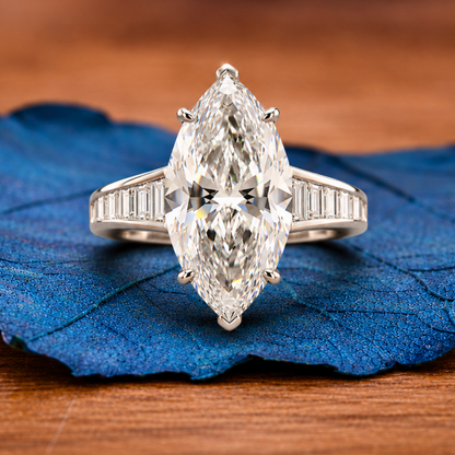 Marquise Lab Grown Engagement Ring Cannel Set Baguette Wedding Ring