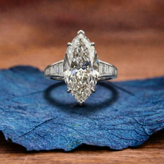 Marquise Moissanite Engagement Ring Cannel Set Baguette Wedding Ring