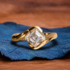 Asscher Cut Lab Grown Engagement Ring Half Bezel East West Wedding Ring