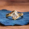 Asscher Cut Lab Grown Engagement Ring Half Bezel East West Wedding Ring
