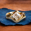 Asscher Lab Grown Engagement Ring Set East West Half Bezel Wedding Bridal Set