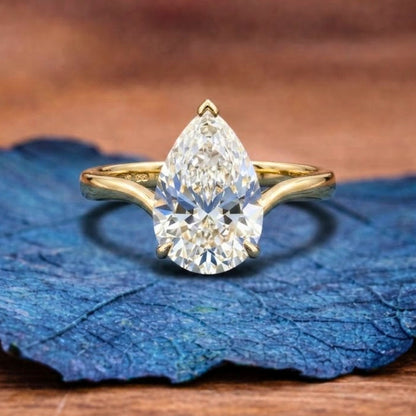 Pear Cut Lab Grown Engagement Ring Solitaire Antique Wedding Ring