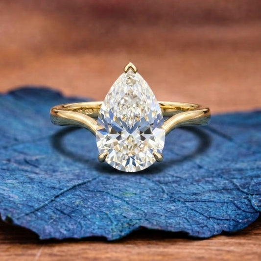 Pear Cut Moissanite Engagement Ring Solitaire Antique Wedding Ring