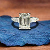 Emerald Three Stone Moissanite Engagement Ring Past Present Future Wedding Ring