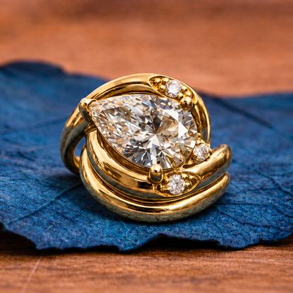 Pear Cut Lab grown Engagement Ring East West Solitaire Wedding Ring